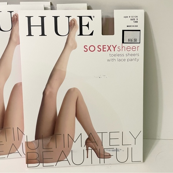 HUE So Sexy Sheer Toeless Sheers with Lace Panty Lot of 3 Size 3 - Picture 2 of 13